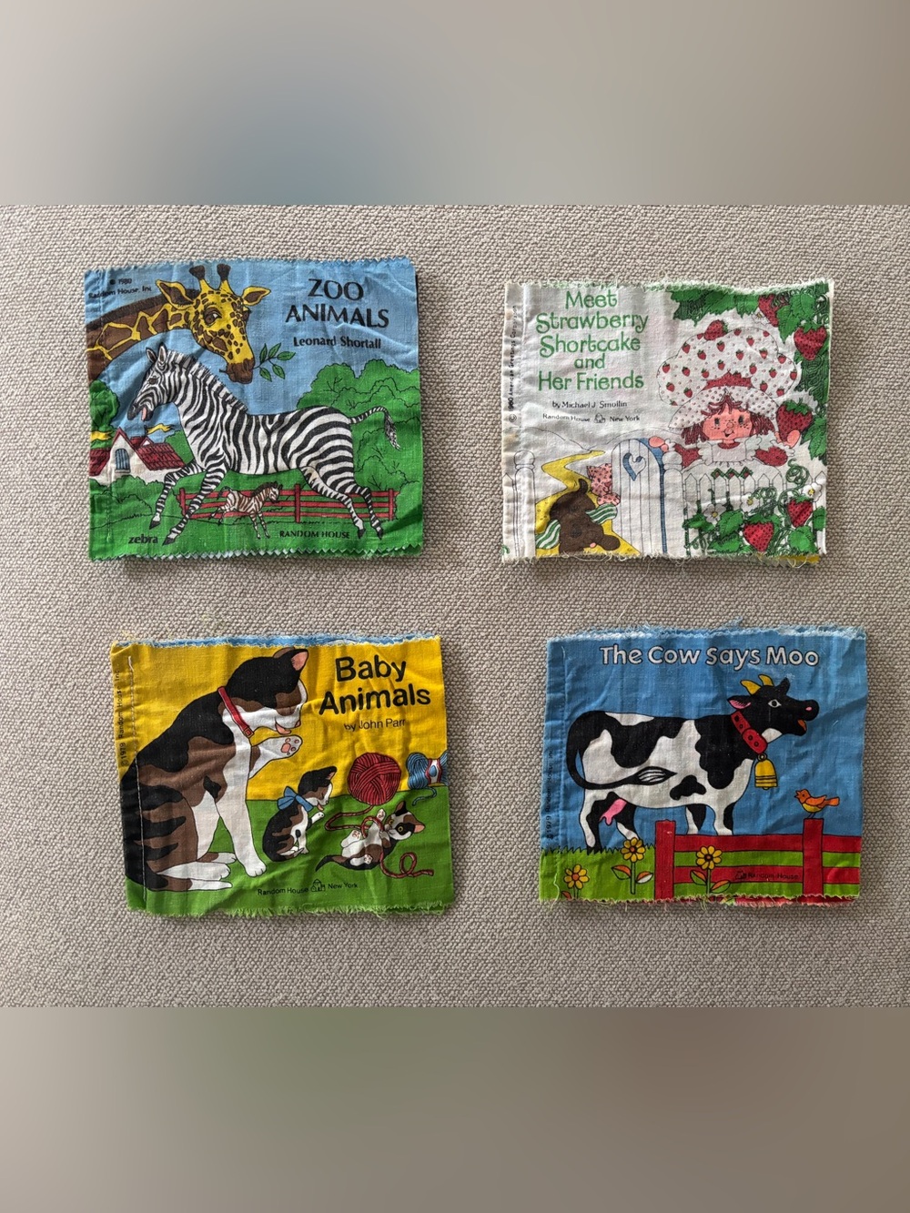 Fabric Children’s Books (4) 1979 1989 Random House Strawberry Shortcake & Animal